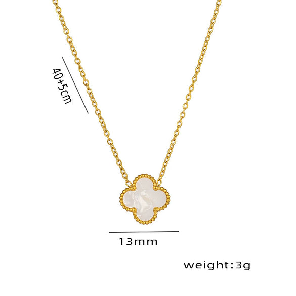 Women's Titanium Steel Fourleaf Clover Necklace Bracelet Earrings Threepiece Set With Mixed Gemstone Inlay And Vacuum Furnace Electroplating Geometric Letters Numbers Text Pattern