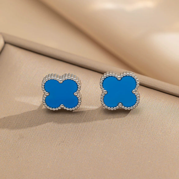 Women's Titanium Steel Fourleaf Clover Necklace Bracelet Earrings Threepiece Set With Mixed Gemstone Inlay And Vacuum Furnace Electroplating Geometric Letters Numbers Text Pattern