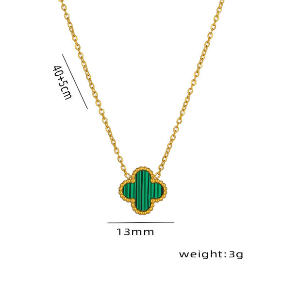 Women's Titanium Steel Fourleaf Clover Necklace Bracelet Earrings Threepiece Set With Mixed Gemstone Inlay And Vacuum Furnace Electroplating Geometric Letters Numbers Text Pattern