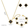 Women's Titanium Steel Fourleaf Clover Necklace Bracelet Earrings Threepiece Set With Mixed Gemstone Inlay And Vacuum Furnace Electroplating Geometric Letters Numbers Text Pattern