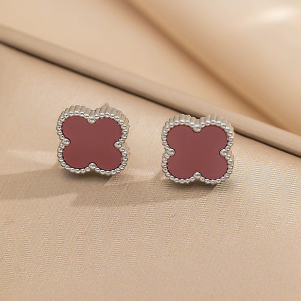 Women's Titanium Steel Fourleaf Clover Necklace Bracelet Earrings Threepiece Set With Mixed Gemstone Inlay And Vacuum Furnace Electroplating Geometric Letters Numbers Text Pattern