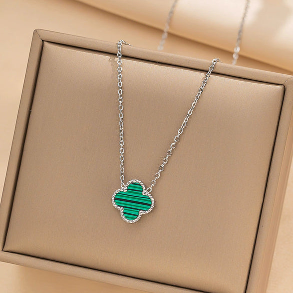 Women's Titanium Steel Fourleaf Clover Necklace Bracelet Earrings Threepiece Set With Mixed Gemstone Inlay And Vacuum Furnace Electroplating Geometric Letters Numbers Text Pattern