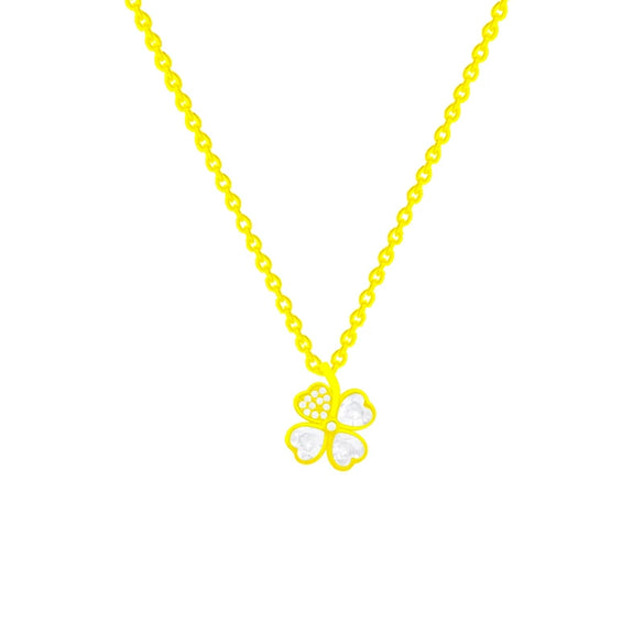 Women's Titanium Steel Fourleaf Floral Pendant Necklace With Mixed Gem Inlay And Inlaid Zircon Geometric Light Luxury Style