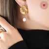 Women's 316L Stainless Steel French Retro Light Luxury Electroplated Hollow Lava Irregular Freshwater Pearl Pendant Exaggerated Earrings With Geometric Pattern