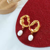 Women's 316L Stainless Steel French Retro Light Luxury Electroplated Hollow Lava Irregular Freshwater Pearl Pendant Exaggerated Earrings With Geometric Pattern