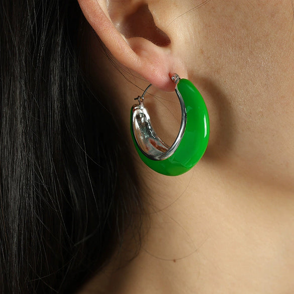 Women's 316L Stainless Steel French Retro Style Earrings With Geometric Ushaped And Dropshaped Patterns And Dripping Oil Design