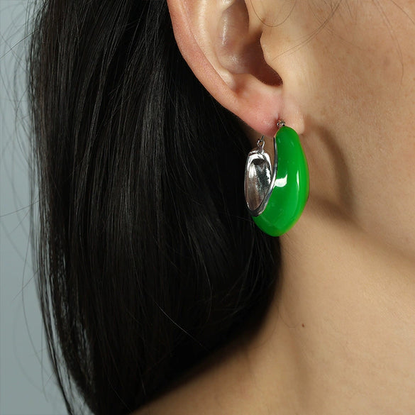 Women's 316L Stainless Steel French Retro Style Earrings With Geometric Ushaped And Dropshaped Patterns And Dripping Oil Design