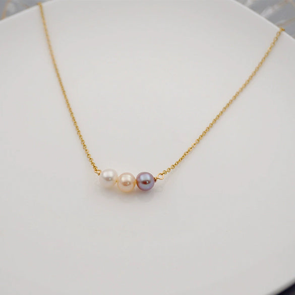 Women's Titanium Steel Freshwater Pearl Clavicle Chain With Geometric Style And Pearl Setting
