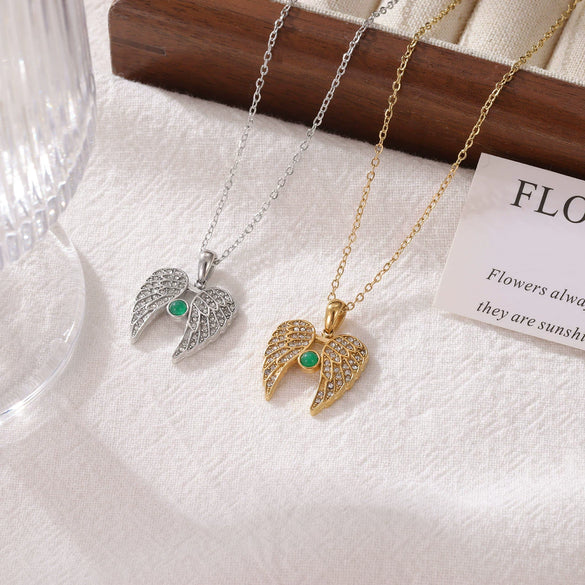 Women's Titanium Steel Geometric Angel Wings Necklace With Electroplating