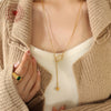 Women's 316L Stainless Steel Geometric Ball Tassel Plated Gold Personality Jewelry Winter Sweater Chain