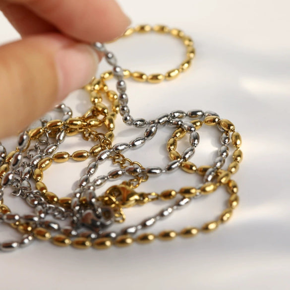 Women's Titanium Steel Geometric Bead Chain Necklace With Electroplating Treatment Simple Style