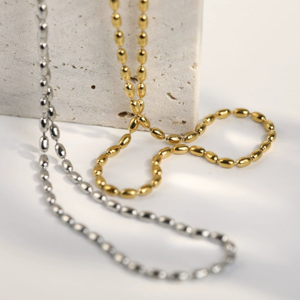 Women's Titanium Steel Geometric Bead Chain Necklace With Electroplating Treatment Simple Style