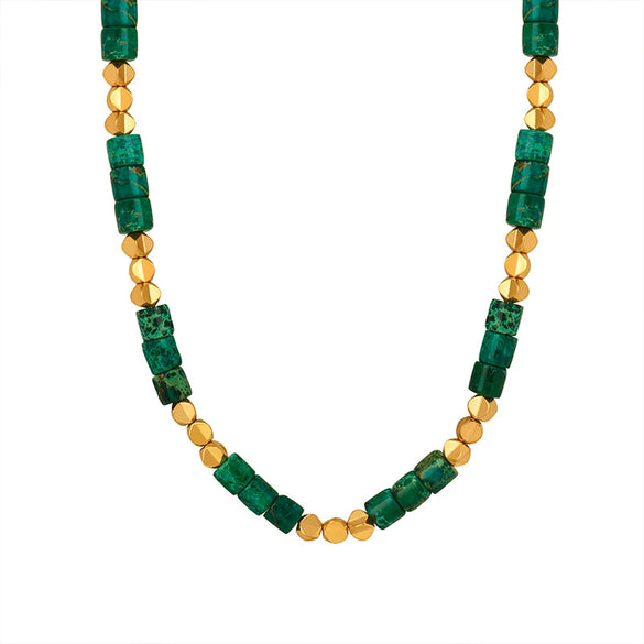 Women's 316L Stainless Steel Geometric Beaded Emperor Stone Necklace Goldplated Popular Jewelry