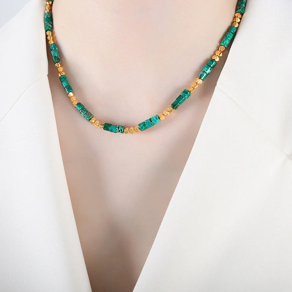 Women's 316L Stainless Steel Geometric Beaded Emperor Stone Necklace Goldplated Popular Jewelry