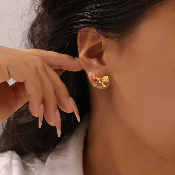 Women's 316L Stainless Steel Geometric Bow Style Earrings With Electroplating Design