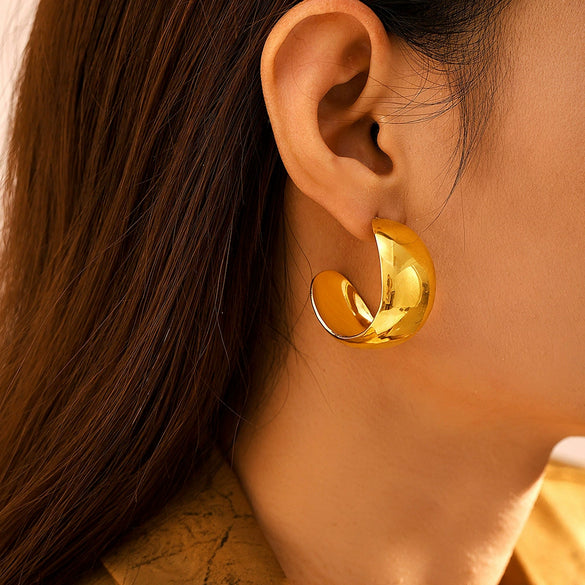 Women's 316L Stainless Steel Geometric C Shaped Light Luxury Wide Glaze Exaggerated Earrings Pvd Color Retaining Electroplated