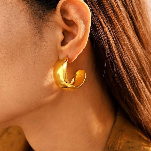 Women's 316L Stainless Steel Geometric C Shaped Light Luxury Wide Glaze Exaggerated Earrings Pvd Color Retaining Electroplated