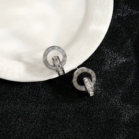 Women's Titanium Steel Geometric Clover Ear Studs Earrings With Electroplating