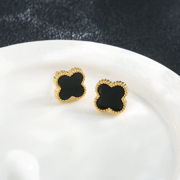 Women's Titanium Steel Geometric Clover Ear Studs Earrings With Electroplating