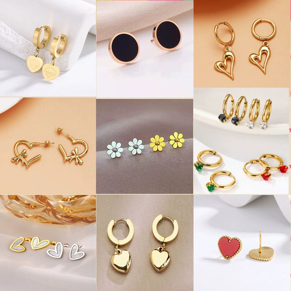 Women's Titanium Steel Geometric Clover Ear Studs Earrings With Electroplating