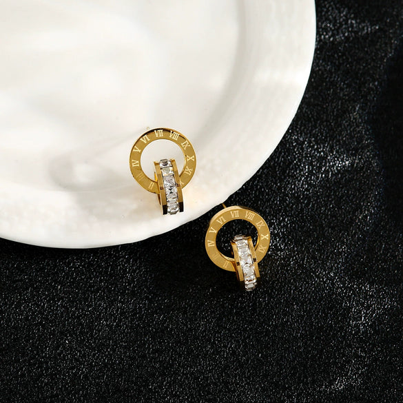 Women's Titanium Steel Geometric Clover Ear Studs Earrings With Electroplating