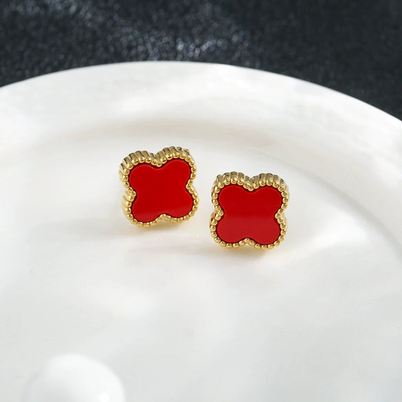 Women's Titanium Steel Geometric Clover Ear Studs Earrings With Electroplating