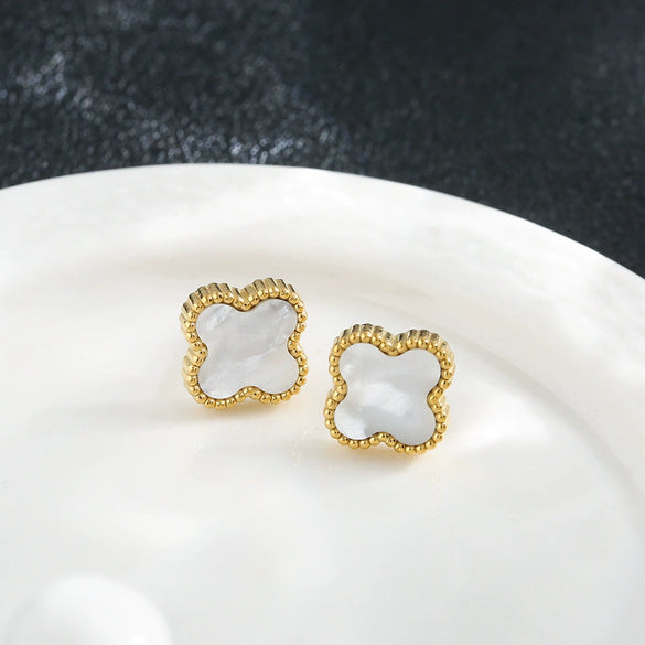 Women's Titanium Steel Geometric Clover Ear Studs Earrings With Electroplating