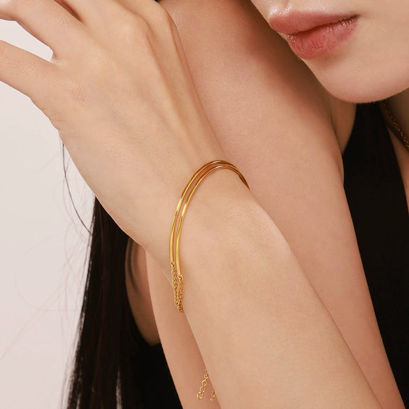 Women's 316L Stainless Steel Geometric Coil Bracelet Pvd Electroplated Real Gold Jewelry