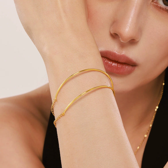 Women's 316L Stainless Steel Geometric Coil Bracelet Pvd Electroplated Real Gold Jewelry