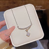 Women's Titanium Steel Geometric Design Mixed Gemstone Setting Cross Chain Necklace