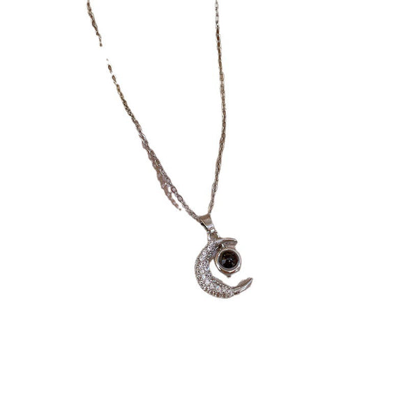 Women's Titanium Steel Geometric Diamond Moon Projection Necklace