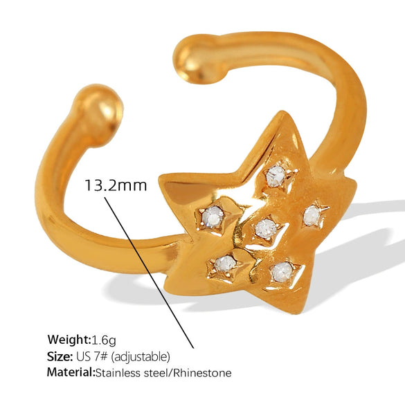 Women's 316L Stainless Steel Geometric Diamond Open Ring Gold Plated French Style Light Luxury Fashion Niche