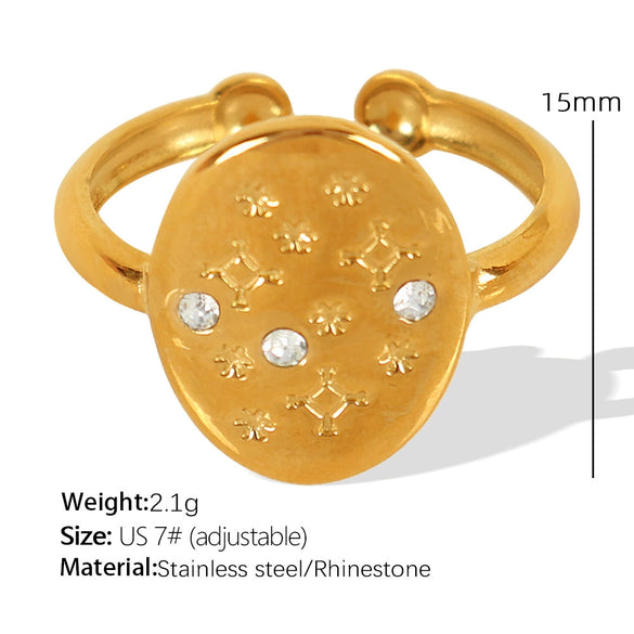 Women's 316L Stainless Steel Geometric Diamond Open Ring Gold Plated French Style Light Luxury Fashion Niche
