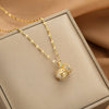 Women's Titanium Steel Geometric Diamond Plated Money Bag Pendant Water Wave Chain Necklace