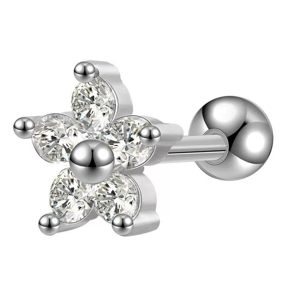 Women's Titanium Steel Geometric Diamond Style Ear Studs With Thin Needle Screw Back Princess Style Cartilage And Helix Earrings