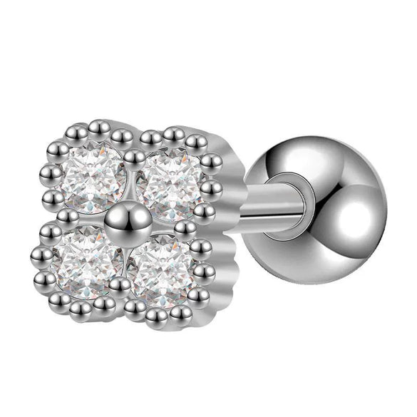 Women's Titanium Steel Geometric Diamond Style Ear Studs With Thin Needle Screw Back Princess Style Cartilage And Helix Earrings