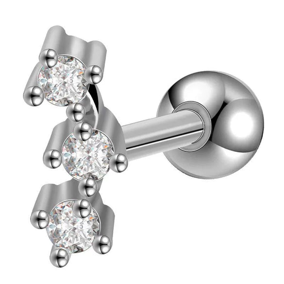 Women's Titanium Steel Geometric Diamond Style Ear Studs With Thin Needle Screw Back Princess Style Cartilage And Helix Earrings