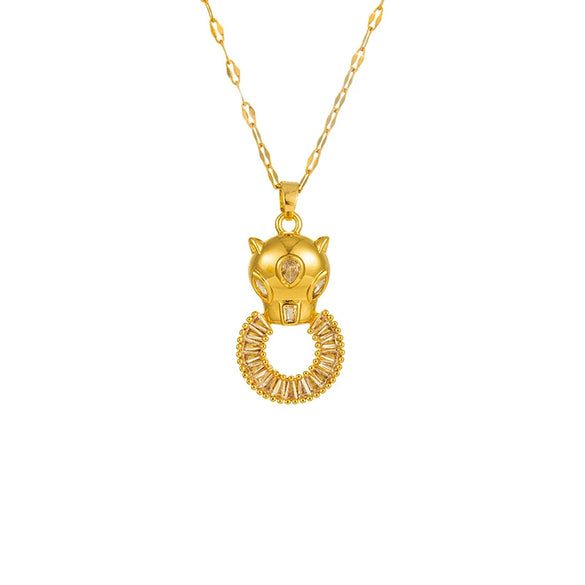 Women's Titanium Steel Geometric Diamondencrusted Leopard Pendant Jewelry Necklace