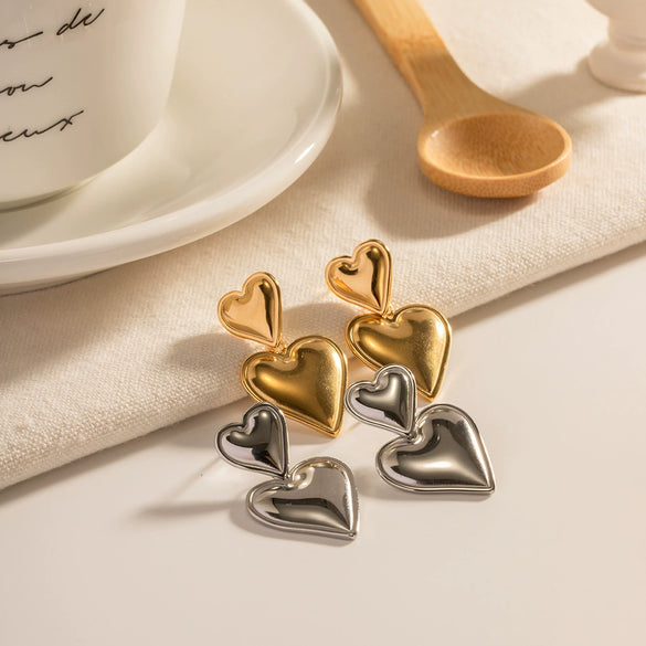 Women's Titanium Steel Geometric Double Earrings With Electroplating And Nonfading Love Pendant
