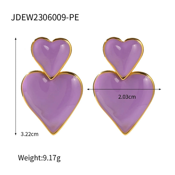 Women's Titanium Steel Geometric Double Earrings With Electroplating And Nonfading Love Pendant