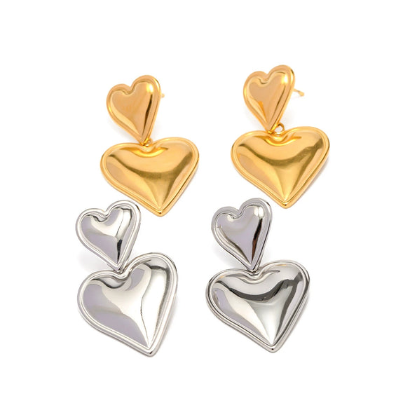 Women's Titanium Steel Geometric Double Earrings With Electroplating And Nonfading Love Pendant