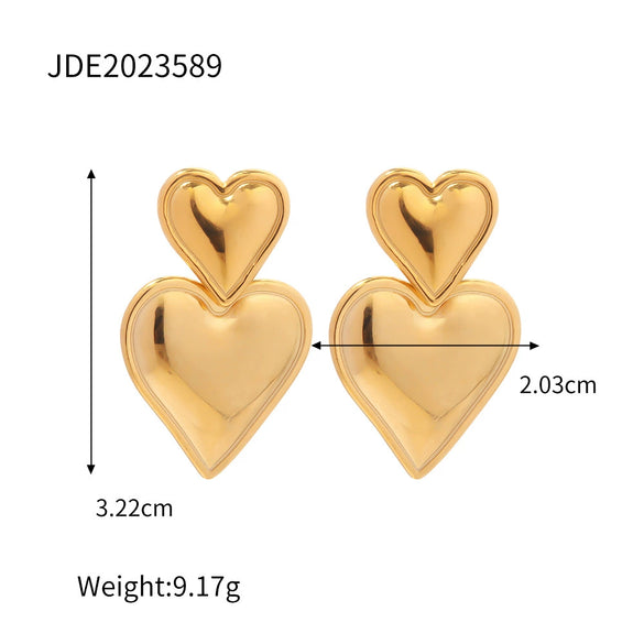 Women's Titanium Steel Geometric Double Earrings With Electroplating And Nonfading Love Pendant