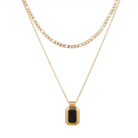 Women's Titanium Steel Geometric Double Layer Stacked Necklace Chain With Figaro Chain And Electroplating Treatment