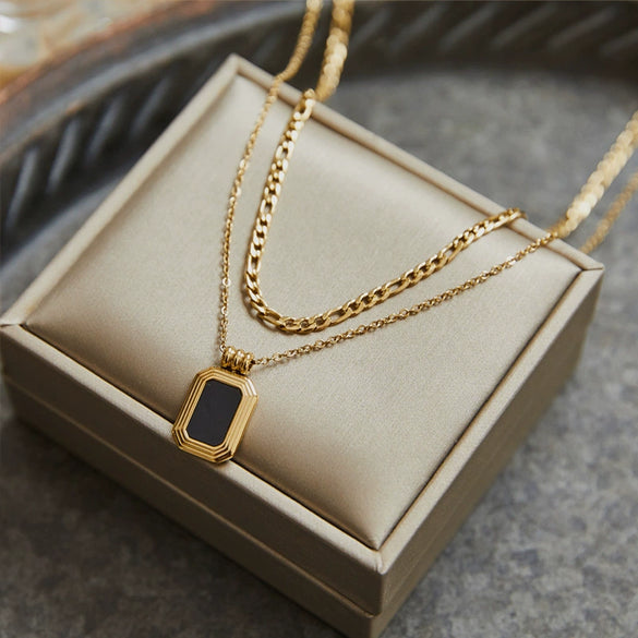 Women's Titanium Steel Geometric Double Layer Stacked Necklace Chain With Figaro Chain And Electroplating Treatment