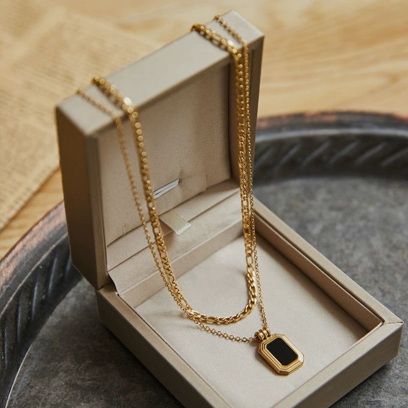 Stacked Chain Women's Titanium Steel Geometric Double Layer Stacked Necklace Chain ...