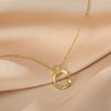 Women's Titanium Steel Geometric Double Ring Pendant Clavicle Chain With Rectangular Design