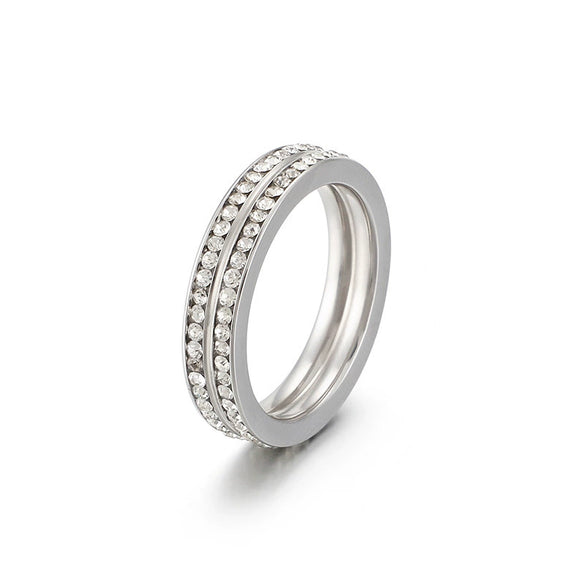 Women's Titanium Steel Geometric Double Row Circle Ring With Full Rhinestone Inlay Electroplated Stainless Steel Fashion Jewelry