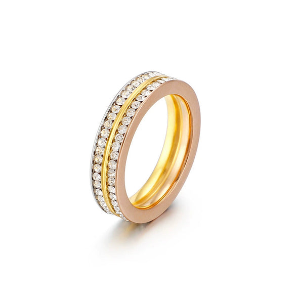 Women's Titanium Steel Geometric Double Row Circle Ring With Full Rhinestone Inlay Electroplated Stainless Steel Fashion Jewelry