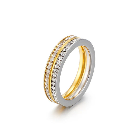 Women's Titanium Steel Geometric Double Row Circle Ring With Full Rhinestone Inlay Electroplated Stainless Steel Fashion Jewelry