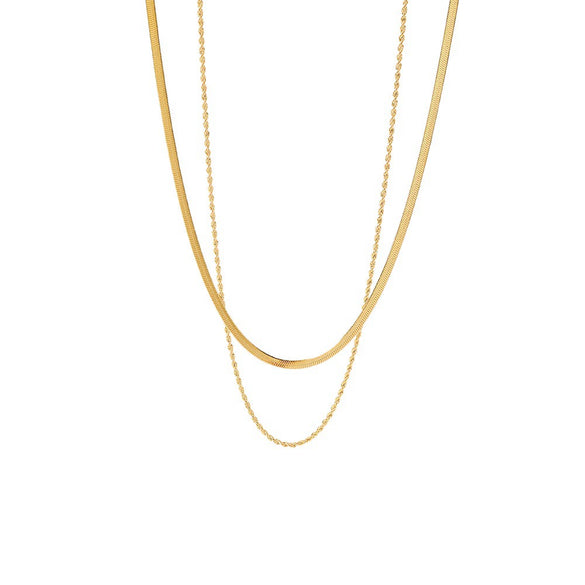 Women's Titanium Steel Geometric Doublelayer Twist Necklace With Electroplating And Snake Bone Chain